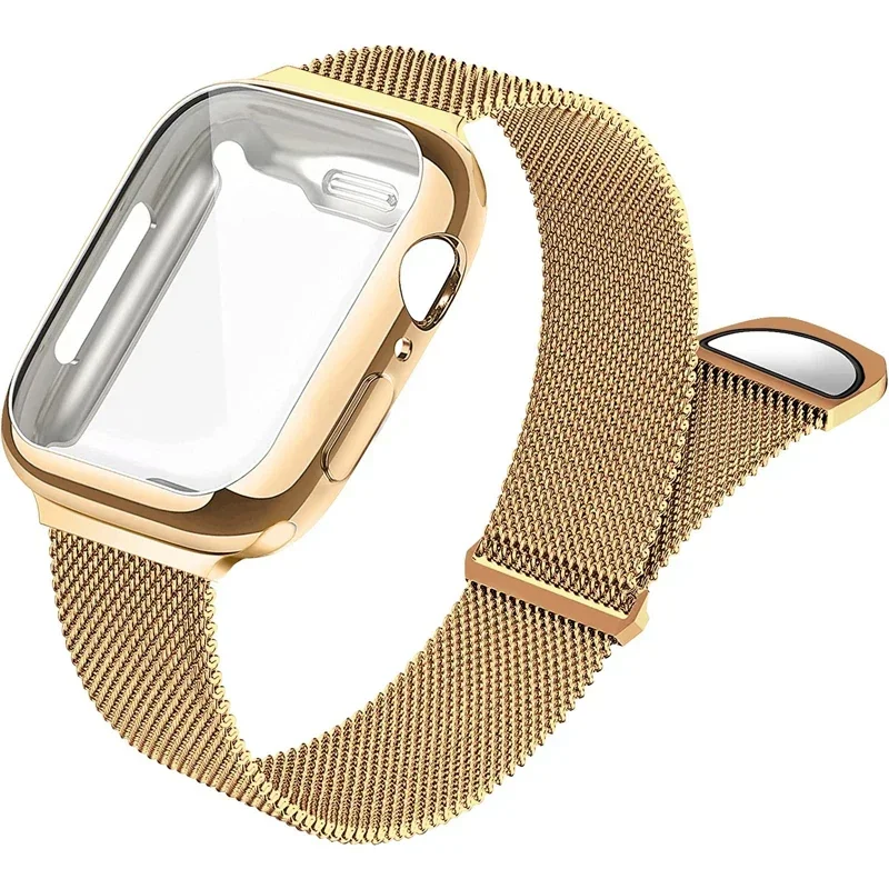 Milanese Case+Strap for Apple Watch Band Ultra 49MM 46mm 41 40mm 44mm 42mm TPU Screen Iwatch Series 10 9 8 7 6 SE 5 Correa 45mm