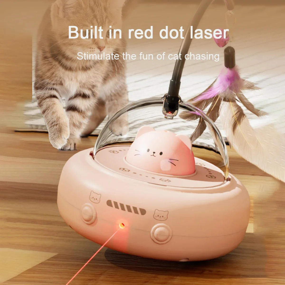 

Smart Teaser Cat Toy Electric UFO Cat Teaser Stick With Bell Training Pet Toys Replaceable Feather Interactive Cat Supplies