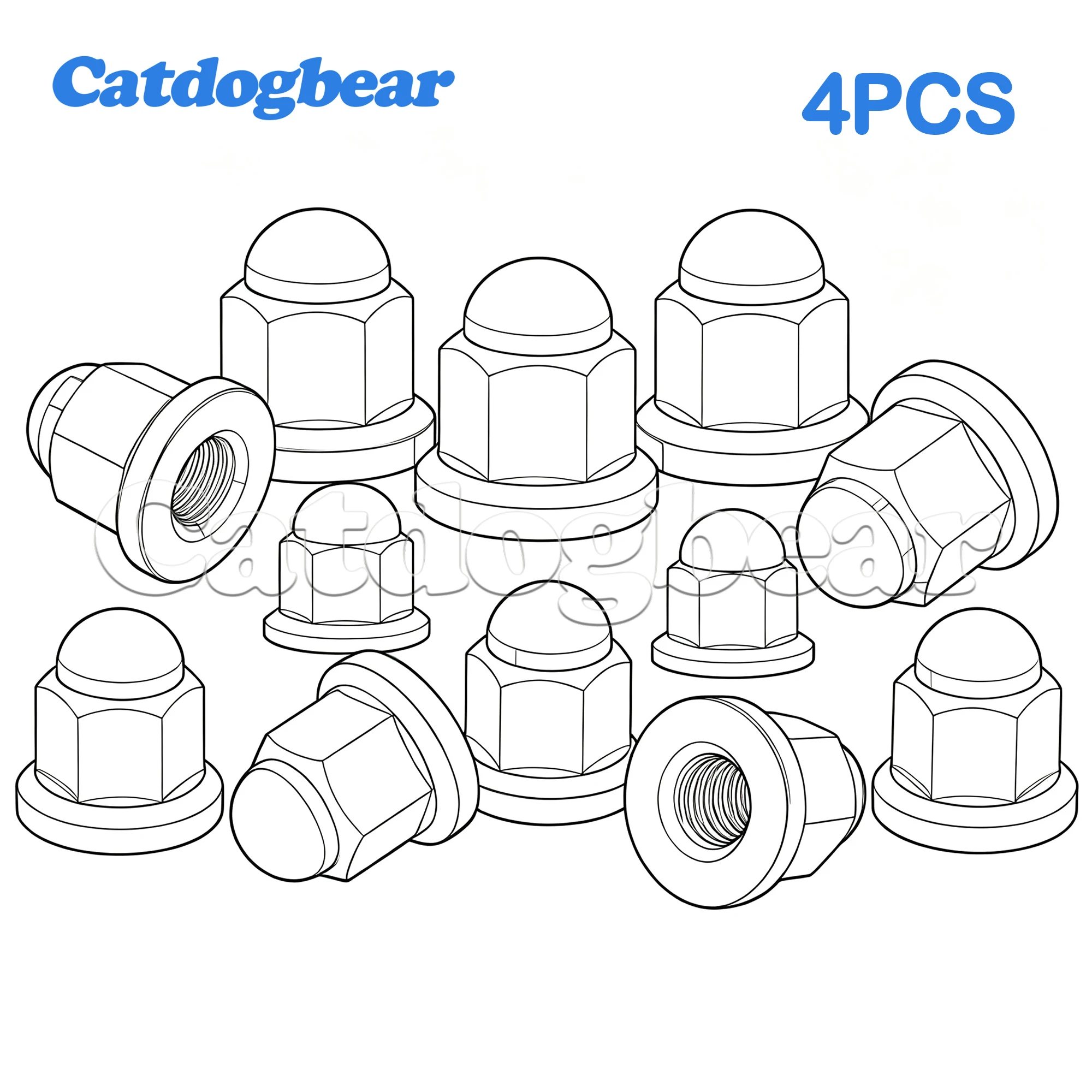 4PCS Catdogbear Titanium  Nut M6X1.0mm M8/M10X1.25mm Dome Head Flange Locking Nuts for Bicycle Motorcycle Car