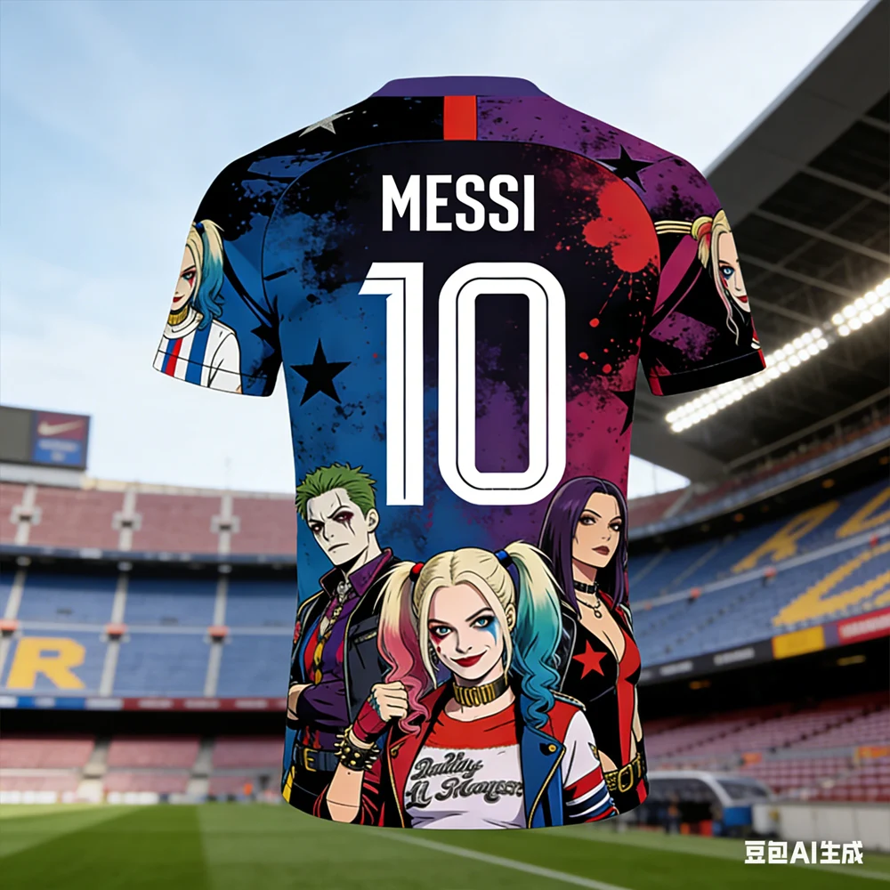 Messi #10 AI-generated Harley Quinn Soccer Jersey 2026 Men's Breathable Children's Clothing Short Sleeve Football Fan Tee view 3
