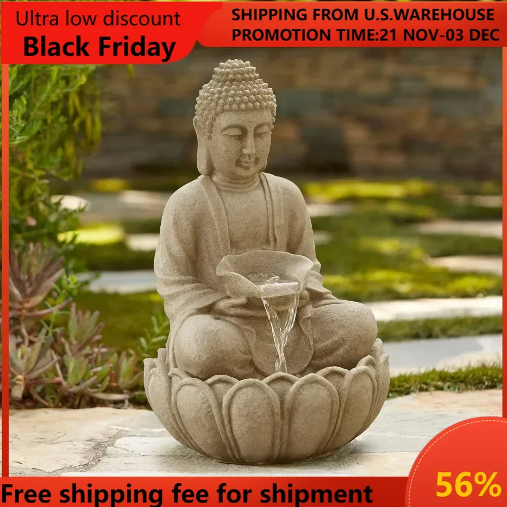 Sitting Buddha Zen Outdoor Water Fountain with Light LED 22