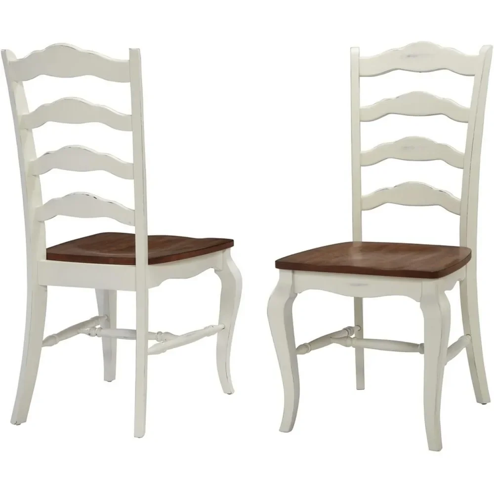 French Countryside Oak/White Pair of Chairs with Distressed Oak and Rubbed White Finish 16.5D x 17.75W x 18H in