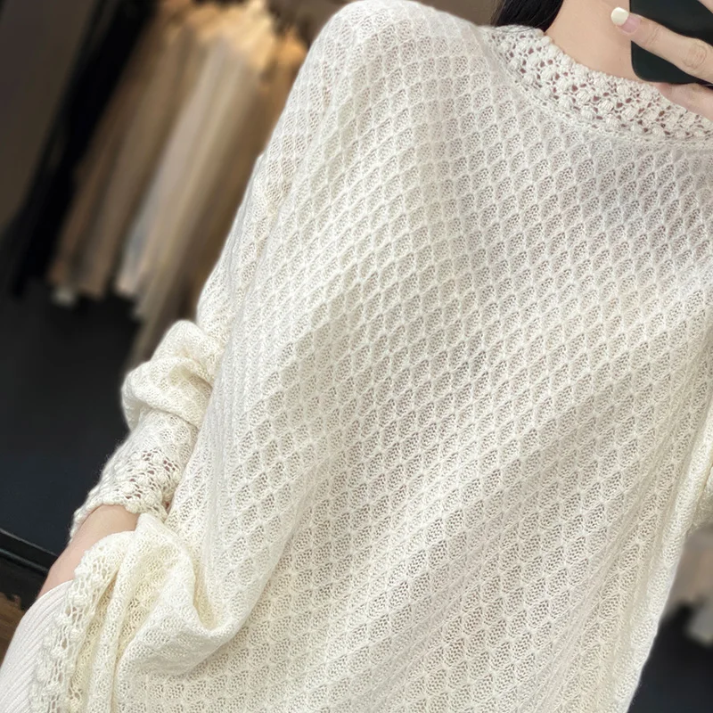 Knitted Cashmere Sweater for Female, Round Neck, Loose Sweater, Heavy Industry Embroidery, New Fashion, Autumn and Winter