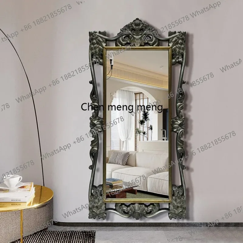 R Retro old carved frame full-length mirror court makeup home decoration wall-mounted mirror