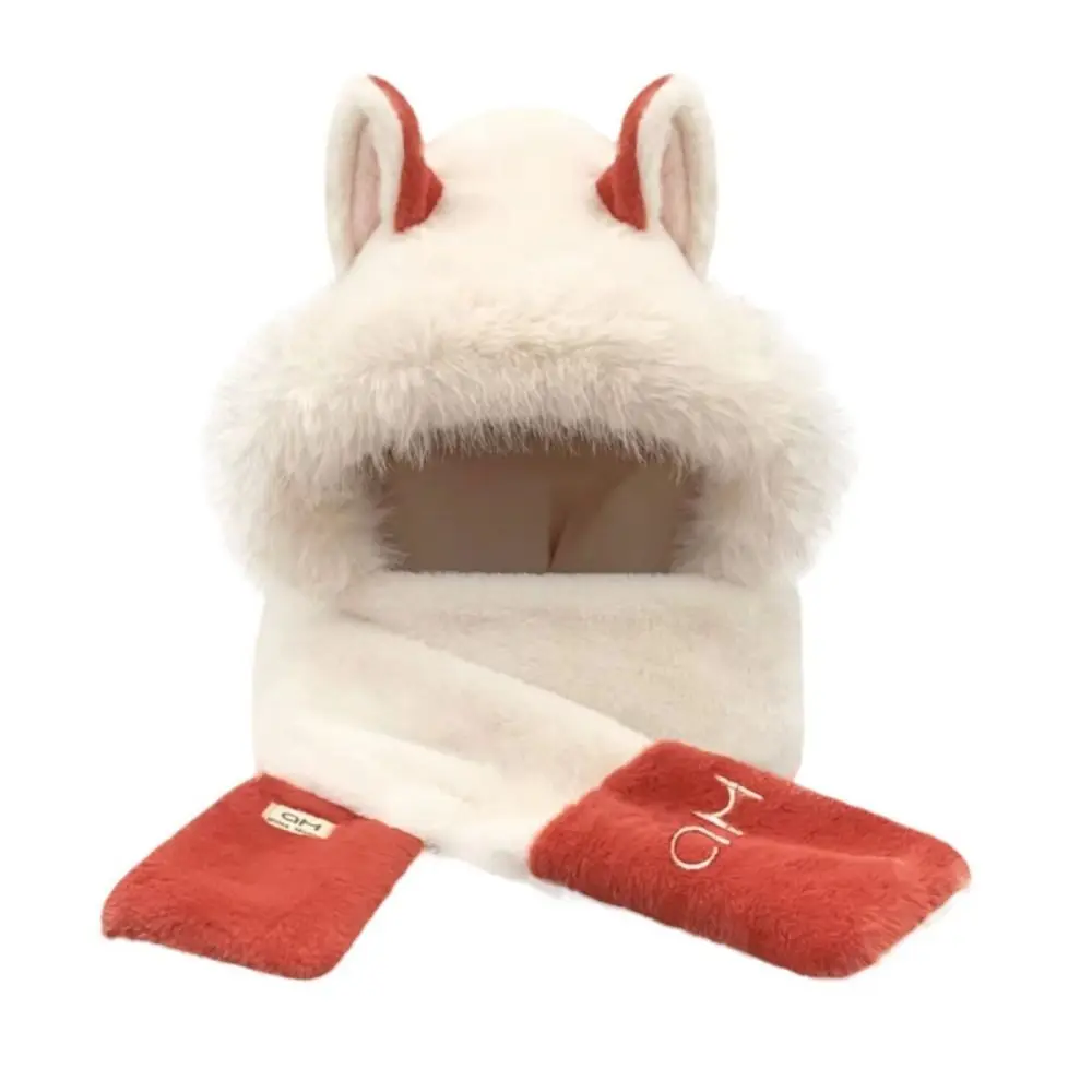 

Winter Furry Scarf Hat Glove Three-piece Set Fox Ear Cute Ear Protection Cap Casual Windproof Scarf Set Hooded Outdoor