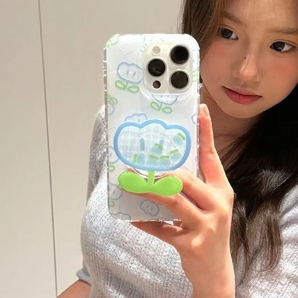 かわいい漫画クイックサンドシェイクフラワーGripTokグリップトックブラケット iPhone 15/16対応 汎用スマホリングホルダー スタンド