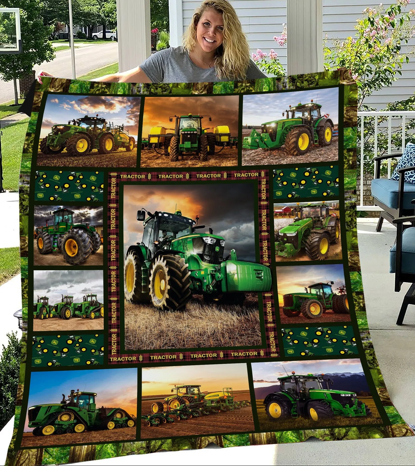 Flannel Tractor Blanket Farm Tractor Harvester Print Throw Blanket Lightweight Warm Boys Children Cartoon Bed Blankets Bedspread