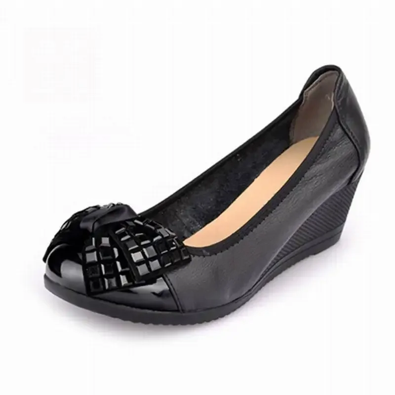 TIMETANG New Fashion High Heels Women Genuine Leather Single Casual Shoes Woman Wedges Comfortable Women Pumps