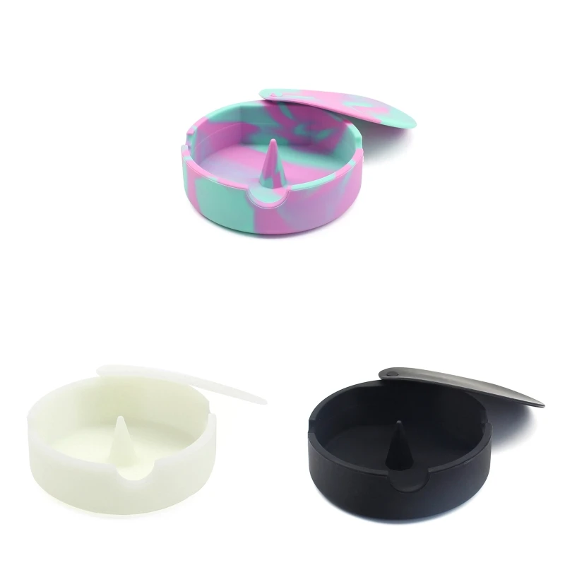 

Silicone Ashtray with Windproof Lid Optional Fluorescent Cigarette Ashtray Smoking Weed Round Holder for Office Outdoor