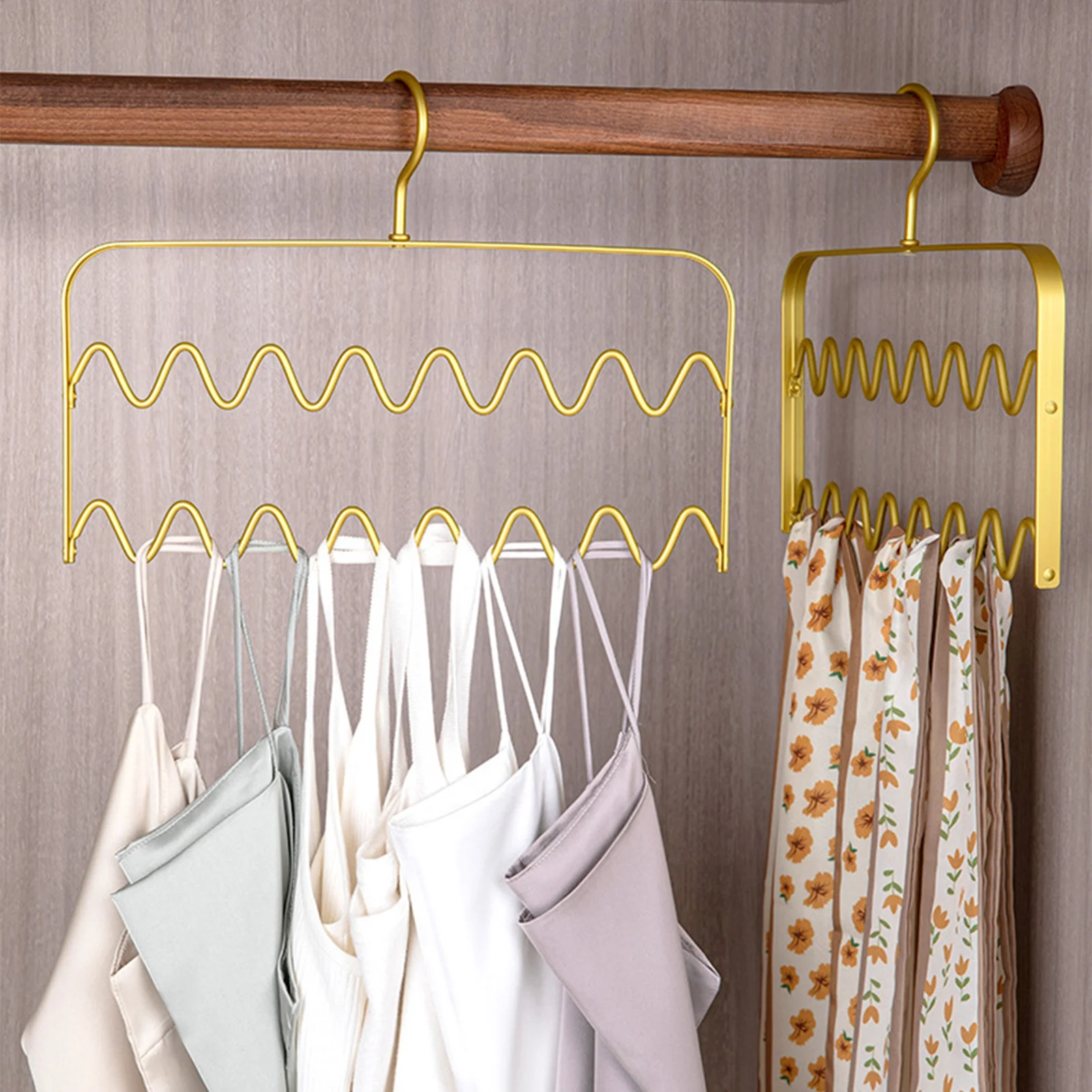 

Clothes Hanging Rack Double-layer Wave Shaped Anti Slip Sling Storage Racks Aluminum Alloy Clothes Hanger Wardrobe Space Saver