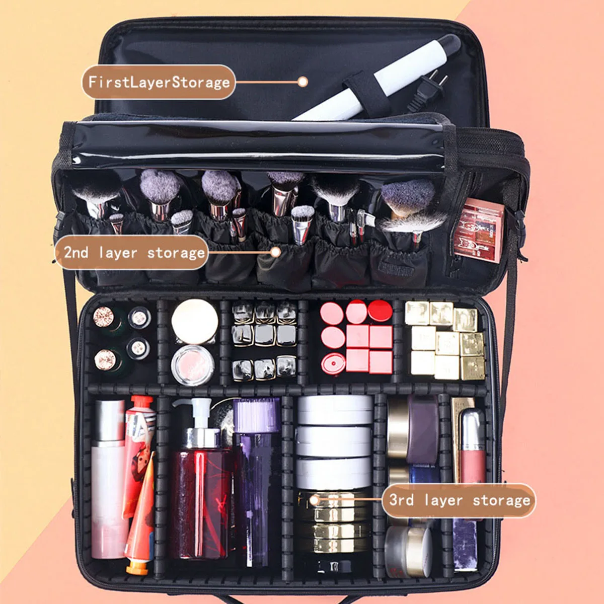 Large Capacity Makeup Bag Embroidery Nail and Makeup Handheld Partition Toolbox Makeup Case with Numerous Functional Areas Makeu