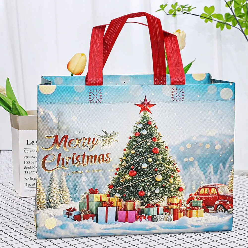 Christmas Gift Bag Non-Woven Santa Snowman Xmas Tree Tote Packaging Pouch Waterproof Shopping Handbag Xmas New Year Candy Bags