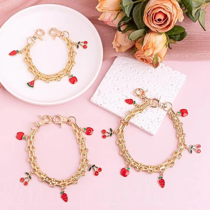3PCS Fruit Enamel Bag Charm Chain, Gold Purse Decorative Strap, Cute Fruit Pendant Bag Extension Chain for Women Handbag Accessories