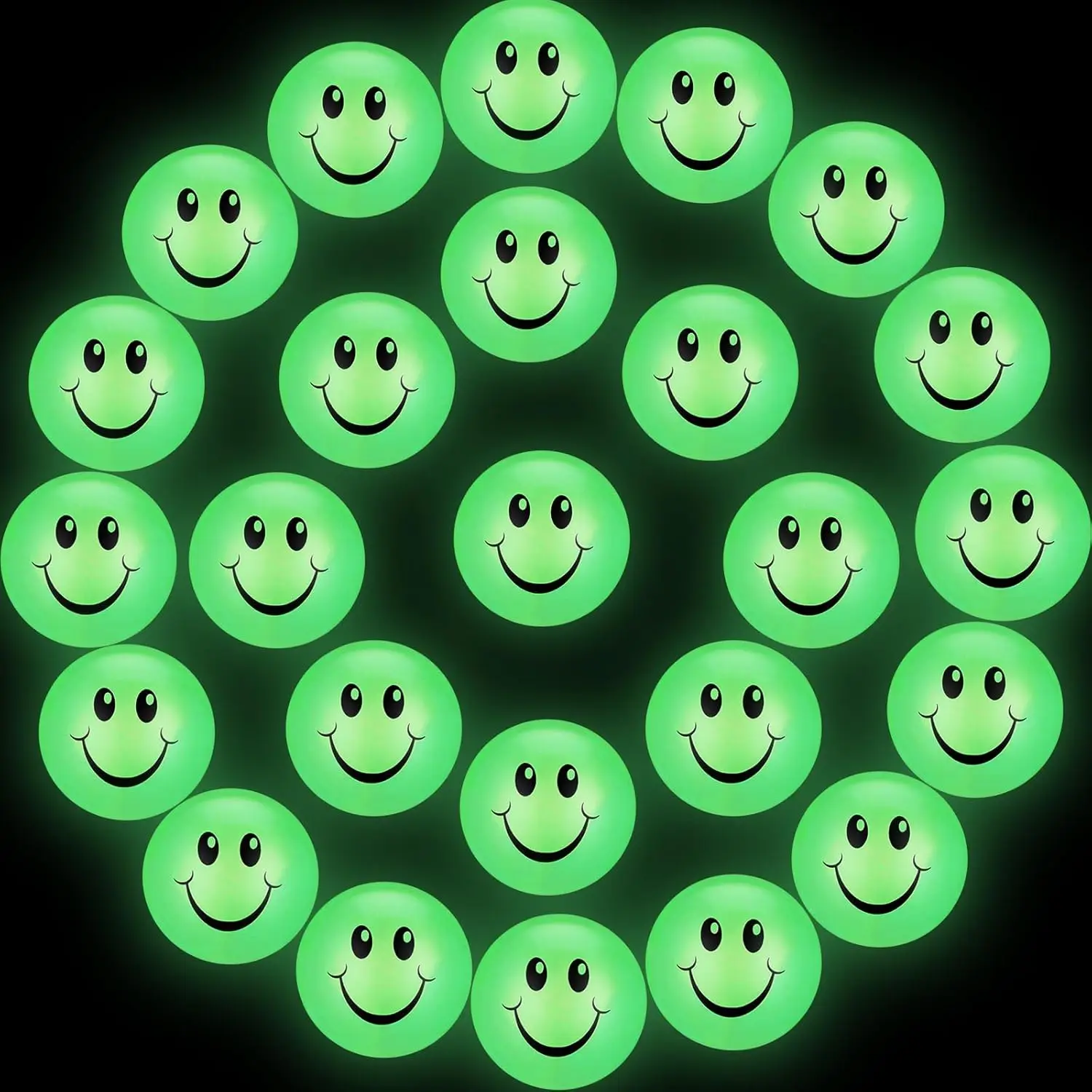 

24Pcs Glow in The Dark Smile Face Bouncy Balls, Mini High Bounce Balls for Kids Party Favors