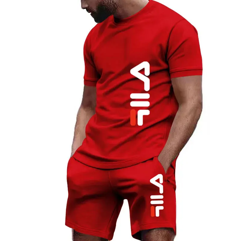 2024 New Men\'s Fitness Fashion Set Men\'s casual sportswear set Quick drying sportswear Short sleeved T-shirt+shorts 2-piece set