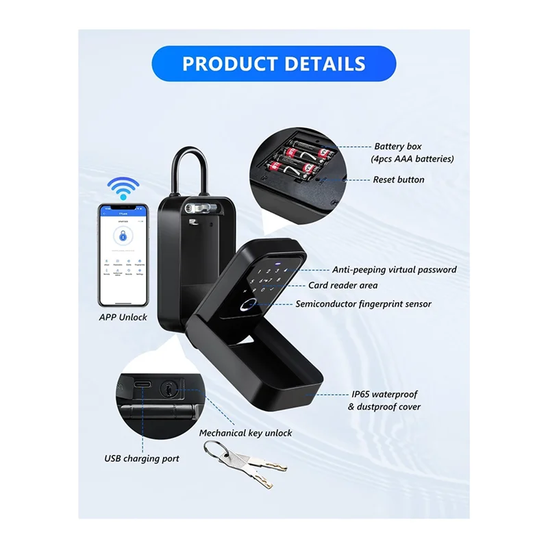 A33Z-Smartlock Box، Key Lock Box Wireless Smart Key Lock Box تطبيق اقفال الصناديق الإلكترونية، وكيل العقارات والمكتب والمستودع المنزلي