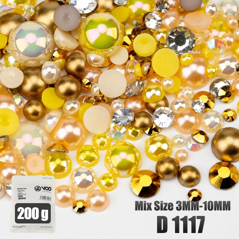 VDD 200g Großhandel Mix Größe Halbrunde Perlen ABS Flatback Perlen Harz Farbe AB Strasssteine zum Basteln DIY Nail Art Dekorationen – Detail 20