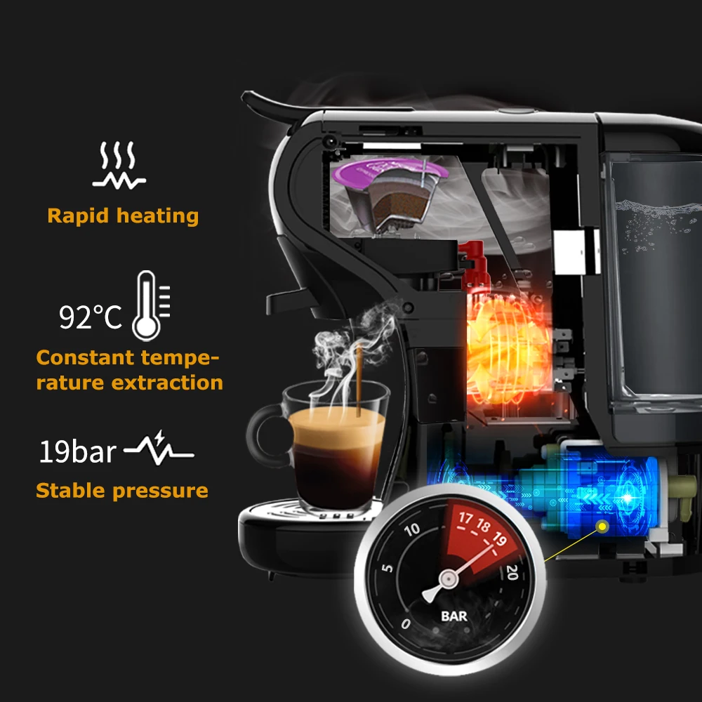 HiBREW 4 in 1 Multiple Capsule Coffee Maker Full Automatic With Hot & Cold Milk Foaming Machine Frother & Plastic Tray Set