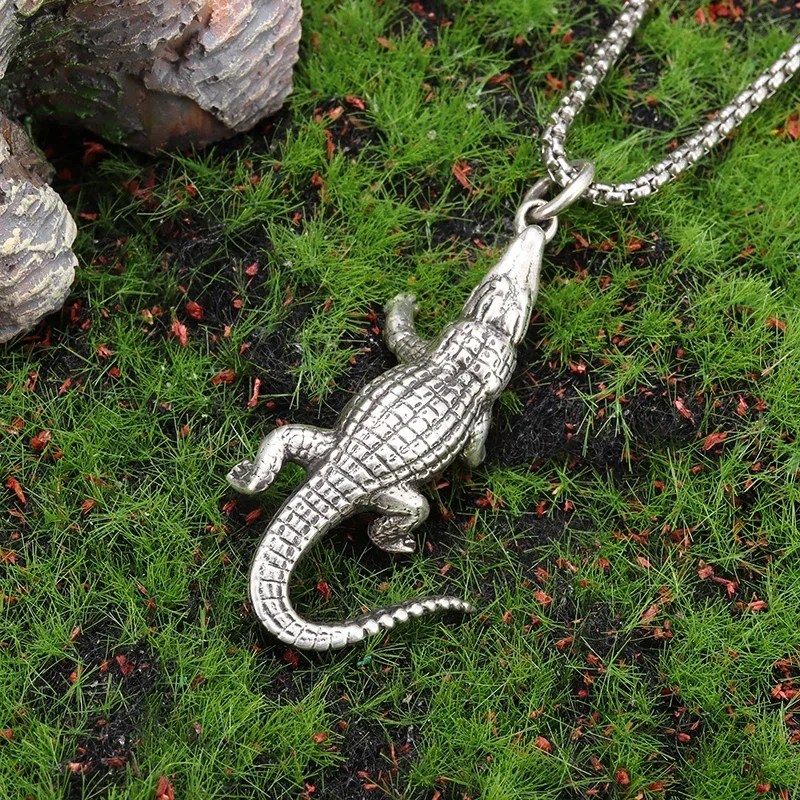 Domineering Hungry Lizard Crocodile Animal Pendant Necklace for Men\\\\'s Biker Punk Hip Hop Trendy Jewelry