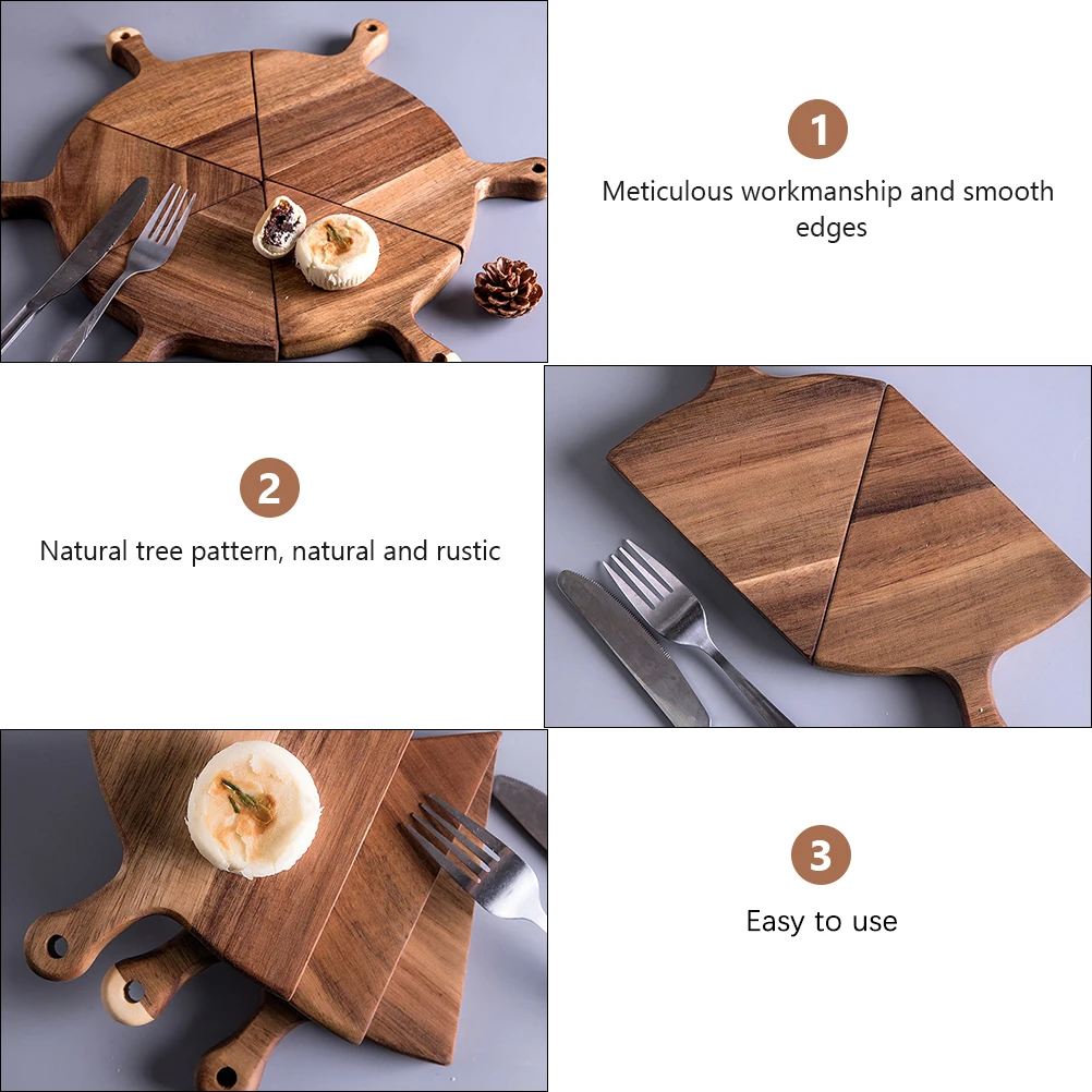 

6pcs Wooden Food Pan Platter Rustic Multifunction Tray Plate Bread Pizza Severing Tray Dessert Pizza Salad Safe Food