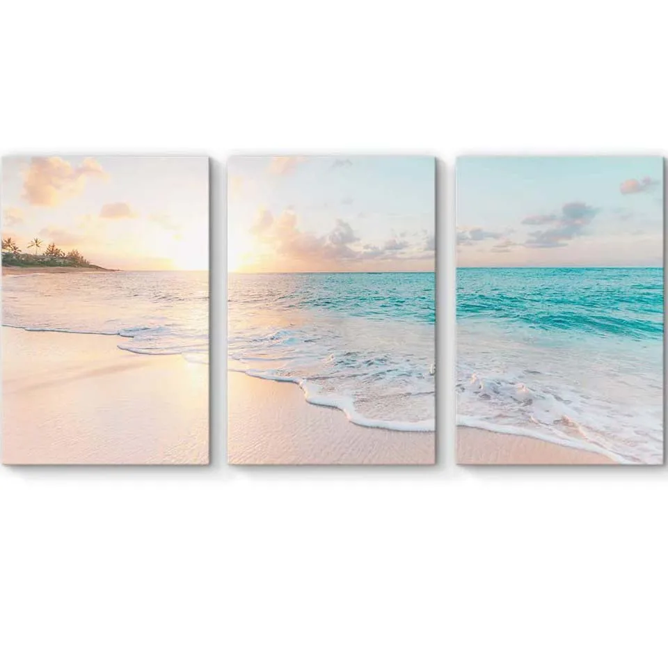 Diamond Painting Full Square/Round Romantic Beach Landscape Diamond Mosaic 3 Pieces 5D DIY Diamond Embroidery Sale Triptych,