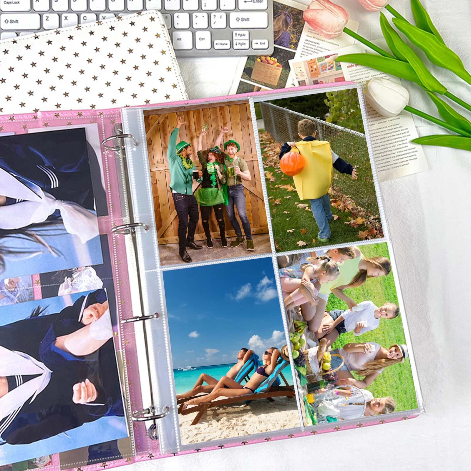 

60pcs A4 Transparent Card Book Clear Storage Pages Plastic Sleeves Refill Protective Postcard Photo Album Pages Replacement