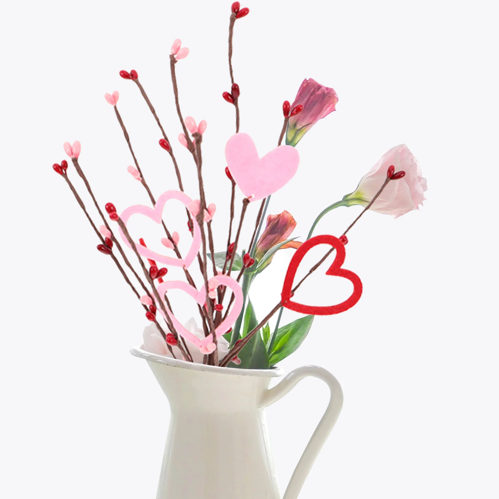 

10pcs Valentine'S Artificial Flower Bouquet Heart Shaped Berry Branches For Vase, Wedding Anniversary Decor, Faux Floral Picks,