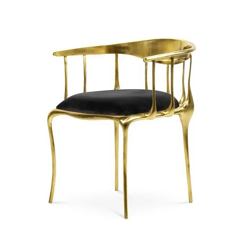 Modern light luxury luxury mansion pure copper dining chair designer model house villa living room backrest armrest chair