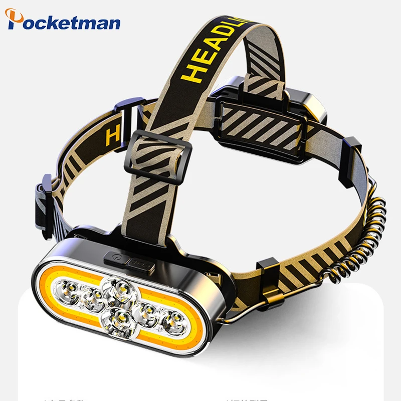 

Super Bright COB+LED Headlamp 90 Degree Lamp Head Adjustable USB Fast Charging Headlight White/Red Warning Light Head Lamp