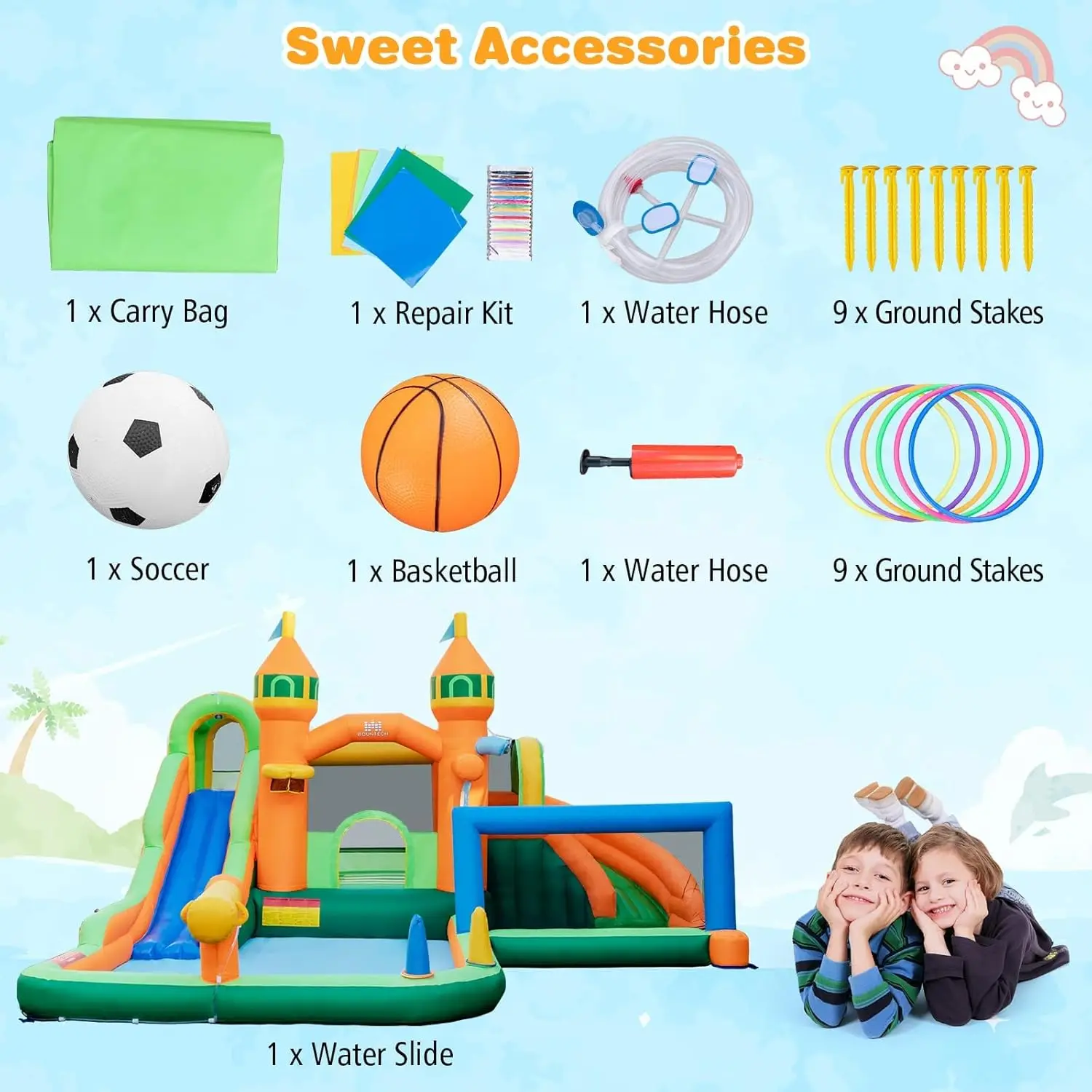 9-in-1 Inflatable Water Park Bounce House with Dual Slides, Splash Pool, and Water Soccer – Outdoor Jump Castle for Big Kids Ages 3+ view 4