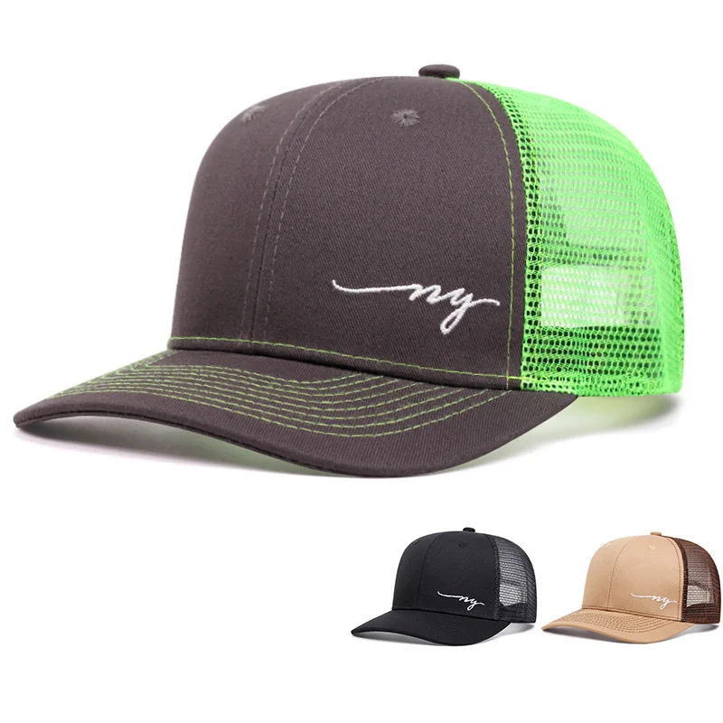 

New Fashion Slightly Curved Embroidered Baseball Cap Men Summer Mesh Trucker Hat Breathable Versatile Sports Snapback Cap