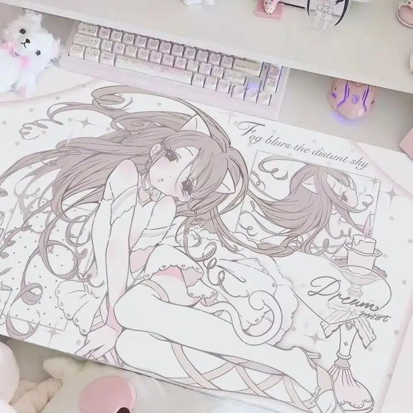 Dreamy Girl Pu Leather Mousepad Office Desk Mat Mouse Pad Computer Speed Type Carpet Mat Player Laptop Keyboard Cartoon Pat