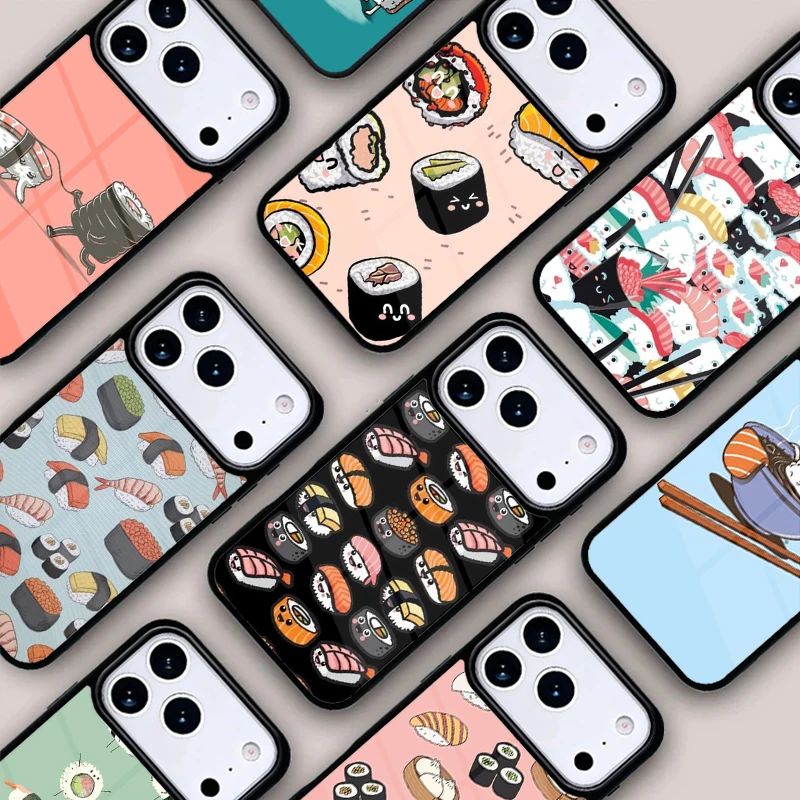 Funda Protectora Suave Kawaii Sushi Crowd para iPhone 17 16e 15 14 13 12 11 Pro Max Air Mini