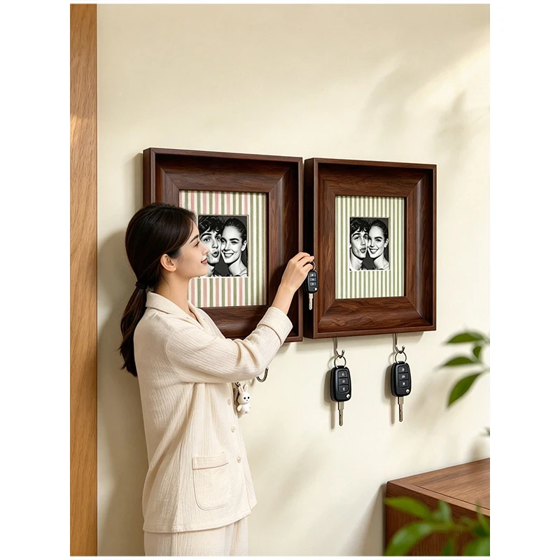 Kreativer Schlüsselhalter mit Haken, Bilderrahmen, zur Präsentation von Paarbildern, zur Wandmontage, zur Dekoration des Eingangsbereichs, Schlüssel-Organizer, Aufbewahrungsregal, Geschenk für Zuhause. – Detail 3