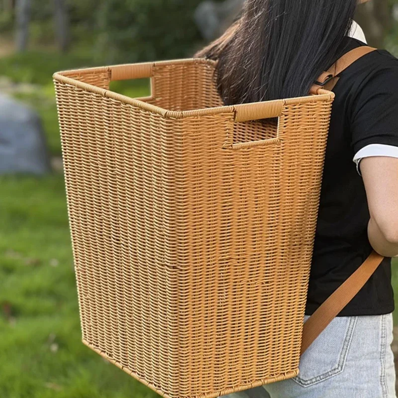 Cesta trasera de ratán de imitación para exteriores, cesta de cosecha grande y gruesa para recoger té/porcionar setas, cestas de compras para el mercado