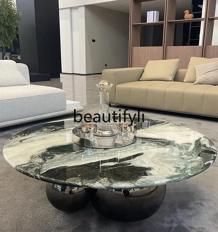 

Marble coffee table can be customized high-end coffee table designer creative stainless steel round coffee table