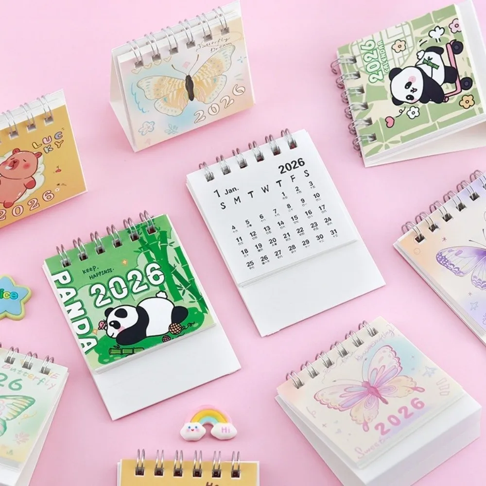 

New Small 2026 Desk Calendar Cartoon Standing Flip Mini Calendar Desktop Decoration Coil Calendar Gifts