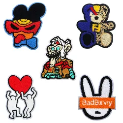 Fashion Cute Cartoon Embroidery Sewing Chenille Animal Bear Monkey Rabbit Head Love Badge Stripe DIY Down Jacket Backpack