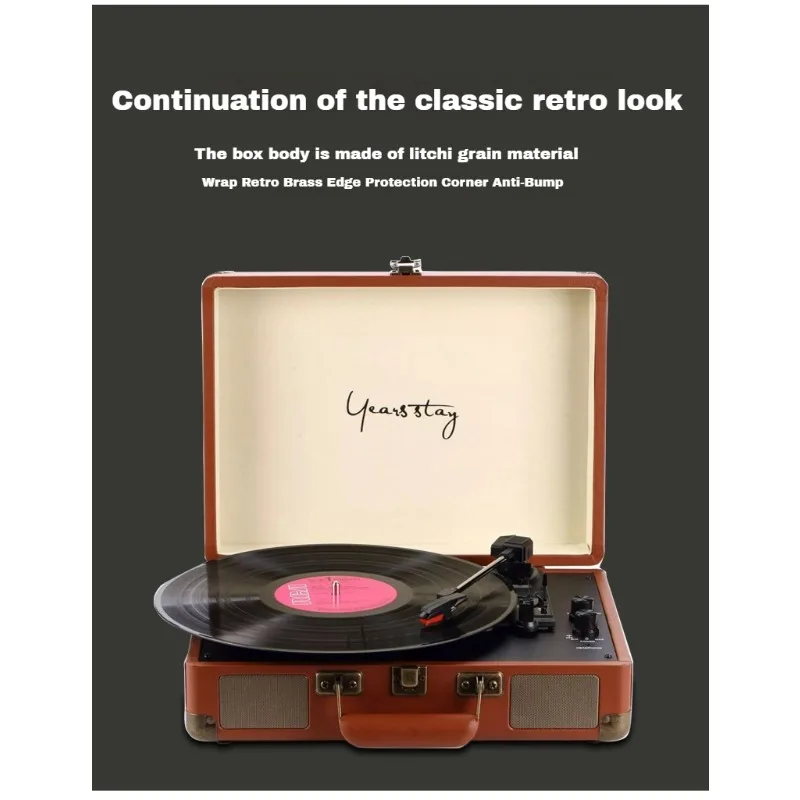 Suitcase Portable Audio Turntable Machine Wireless Bluetooth Speaker Phonograph Retro Vinyl Record Player