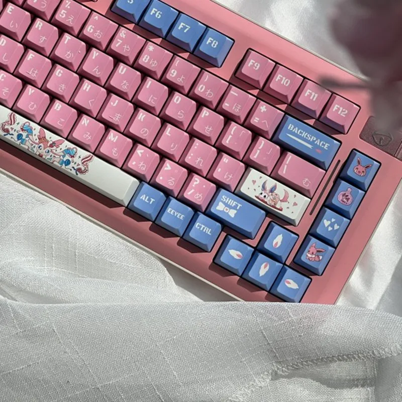 Imagem -06 - Anime Material Pbt Poco-mon Sylveon Keycap Cereja Perfil Dye Sublimação 140 Teclas para Interruptor mx Teclado Mecânico