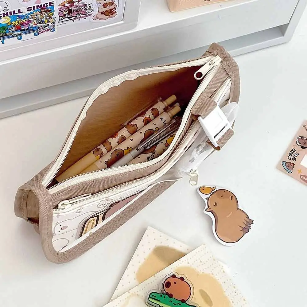Multifunctional Capybara Pen Bag Zipper Design Large Capacity Stationery Bag Multilayer Pencil Case Students