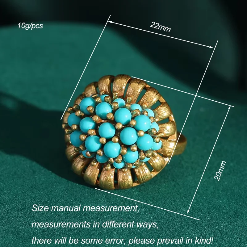 Victorian Retro 18K Gold Plated Adjustable Turquoise Cluster Ring - Luxurious Jewelry for Banquet & Daily Wear