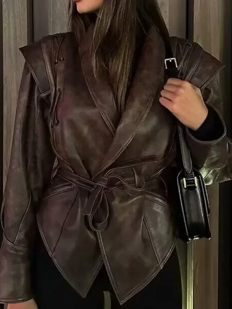 

2025 Summer New Women's Clothing European and American Style Fashion Versatile Design Sense Retro Leather Jacket