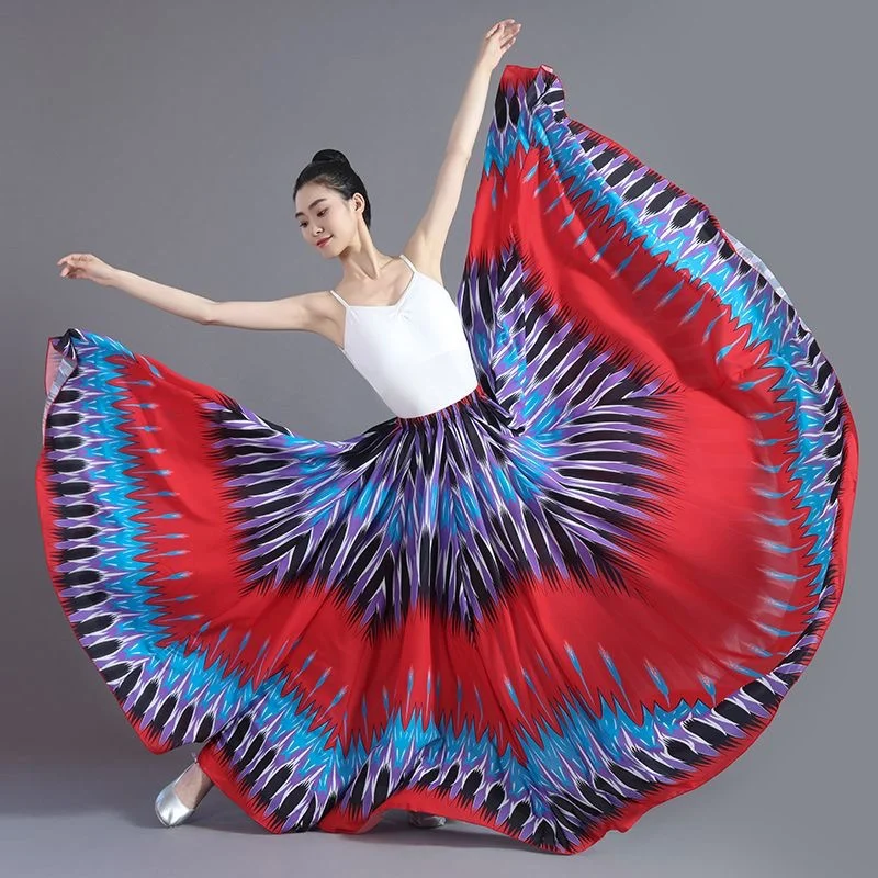 180-720 Degree Women Flamenco Dance Skirts Classical Ethnic Bullfighting Dance Characteristic Printed Performance Large Skirt