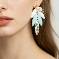 Trendy Floral Polymer Clay Earrings Multi-Shaped Dangle Leaf Layers Women's Spring Summer Accessory Gift for Mother's Day