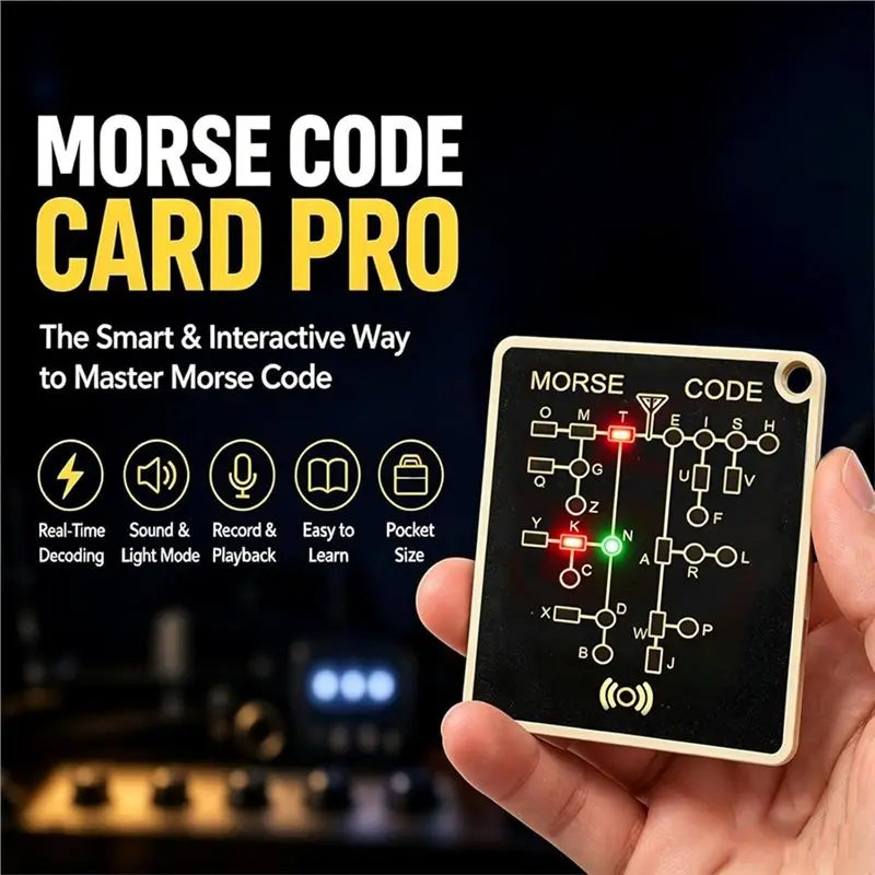 TFORU-Morse Code Trainer Card -Interactive LED Audio Telegraph Practice Tool Real-Time Feedback Record Playback Portable PCB