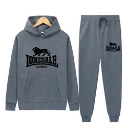 Lonsdale-男性と女性のスポーツセット、ファッショナブルなパーカー、カジュアルなスポーツウェア、秋と冬のセット、2024