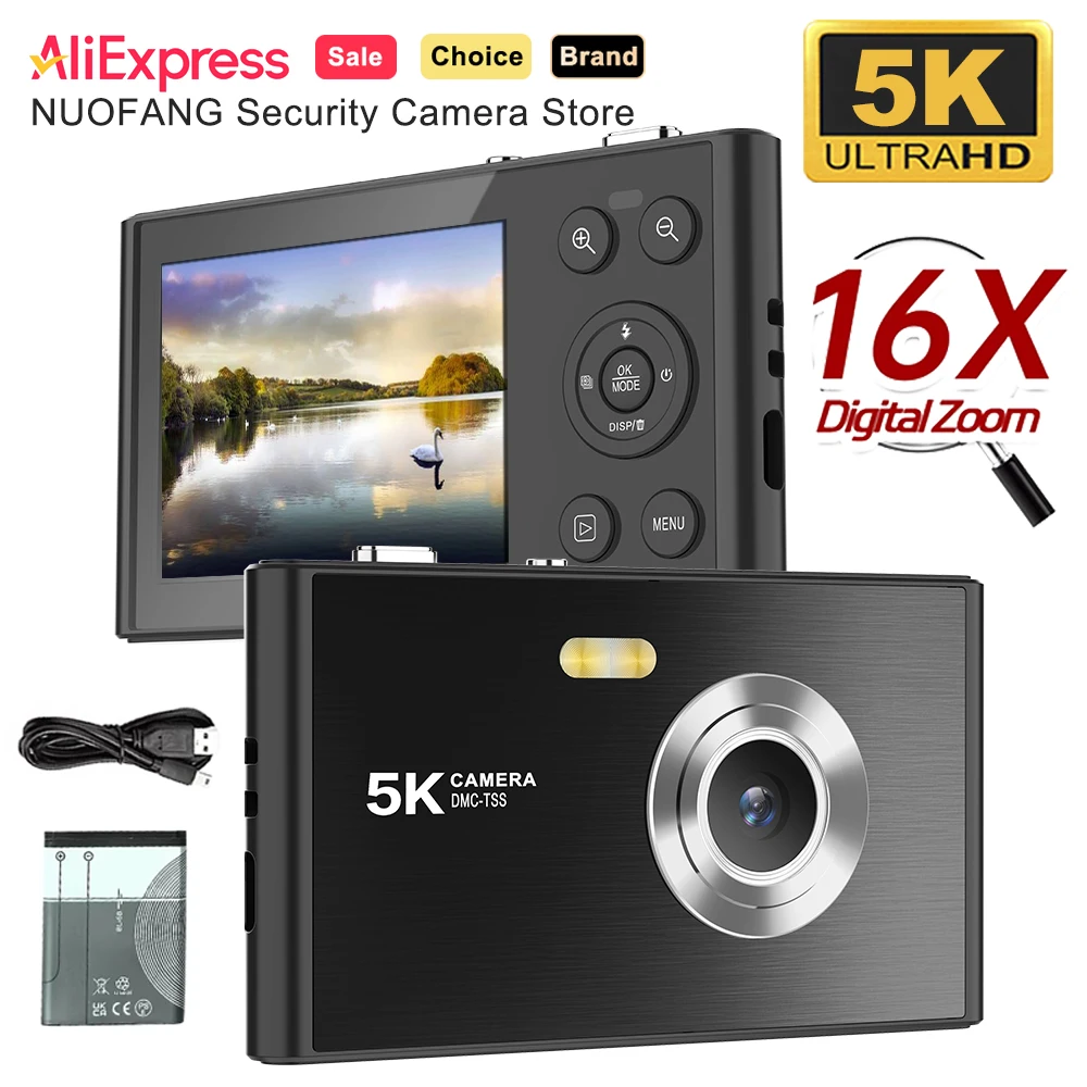 Câmera Digital Teen 5K 72MP com Zoom 16X, Tela de 2.8 Polegadas, 31 Filtros, Câmera Compacta Slim para Viagem com Função de Beleza Facial