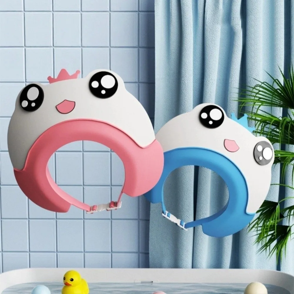 

Fun Adjustable Size Shower Cap Cartoon Waterproof Hair Wash Hat Ear Protection Frog Shape Bath Visor Kid Bath