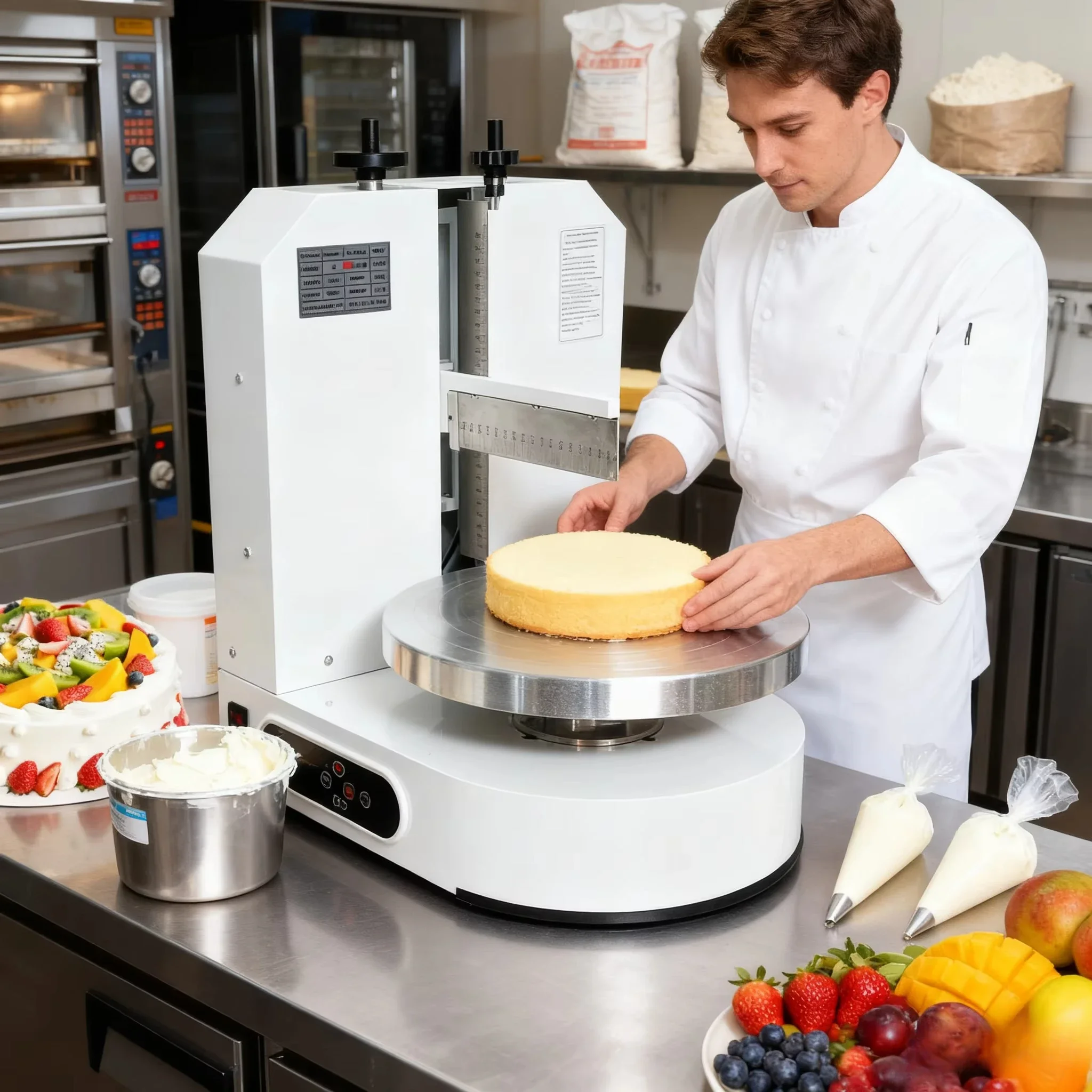 Round cake paste decorating machine for plastering coated filling high demand cake machine